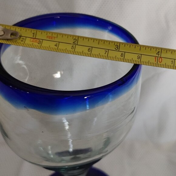 Hand Blown Wine Glass - Cobalt Blue Rim & Base - Picture 7 of 8